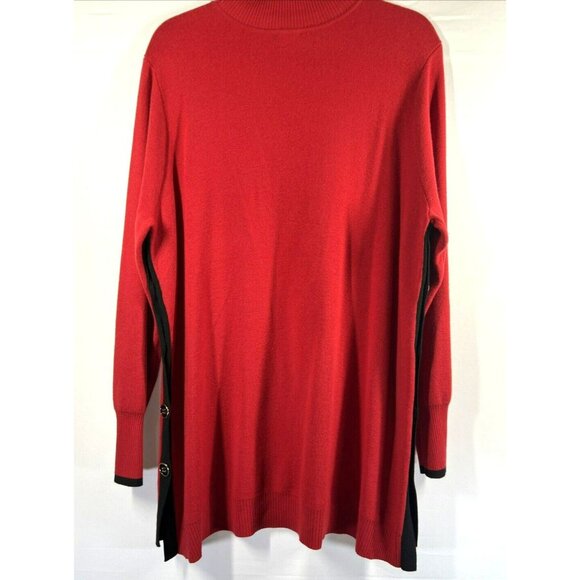 Chicos Sweater Tunic XL Red Black Stripe Pullover Cashmere Blend Long Sleeve - Picture 4 of 9